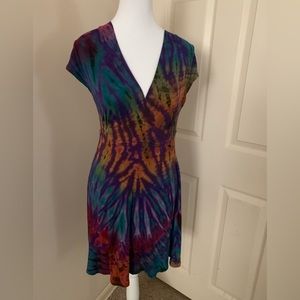 Tie dyed short V neck dress